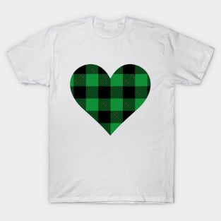 buffalo plaid Green Heart T-Shirt